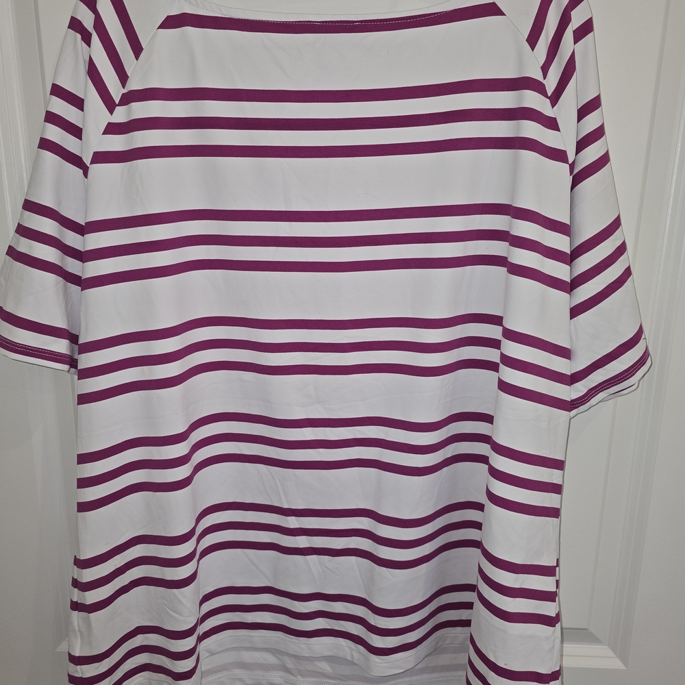 Talbots Magenta and White Striped Short Sleeve Top Size 2x Smooth Sleek‎ Stretch - Picture 3 of 5